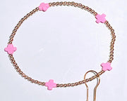 EGirl Signature Cross Gold Small 2mm Bracelet - Bright Pink